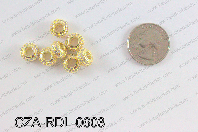 CZ Rondelle Micro Pave Bead 6 x 10MM CZA-RDL-0603