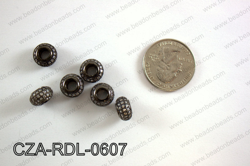 CZ RONDELLE MICRO PAVE BEAD 6x10MM CZA-RDL-0607