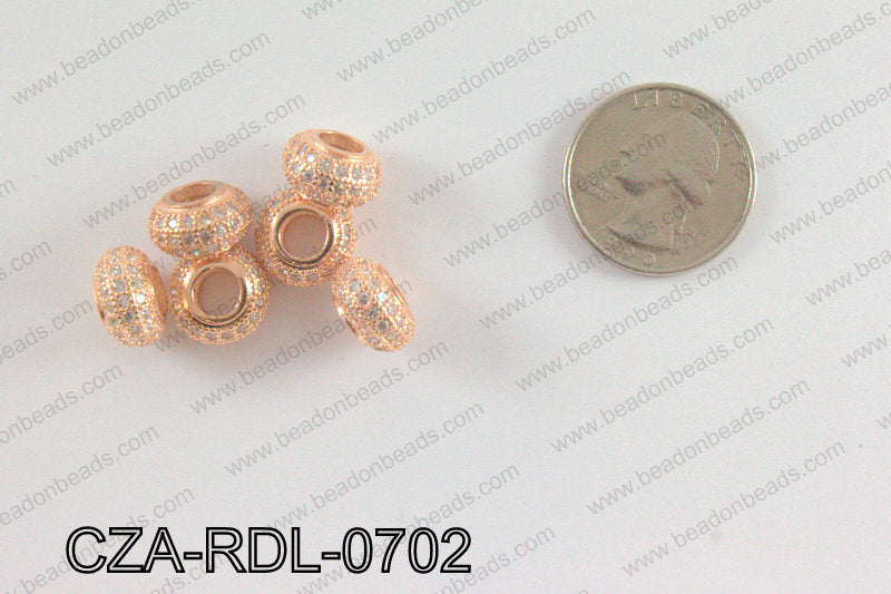 CZ Rondelle Micro Pave Bead 7 x 13 MM CZA-RDL-0702