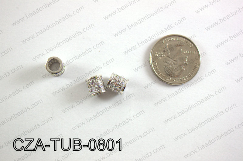 CZ TUBE MICRO PAVE BEAD 8X8MM CZA-TUB-0801