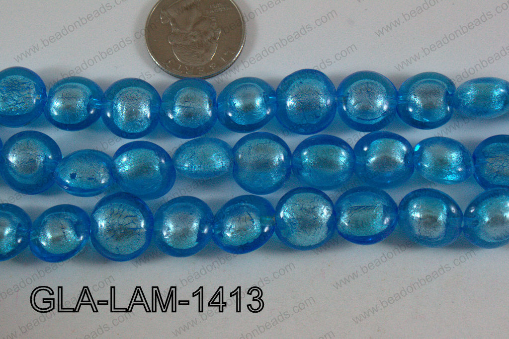 Glass Lampwork Coin Blue 14mm GLA-LAM-1413