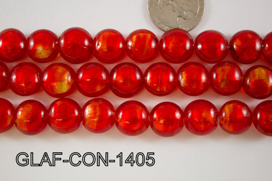 Foil Glass Bead Coin 14mm 20pcs GLAF-CON-1405