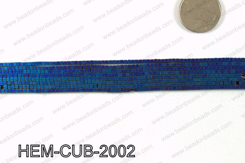 Matte metallic coated hematite 2x2mm HEM-CUB-2002