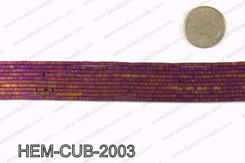 Matte metallic coated hematite 2x2mm HEM-CUB-2003