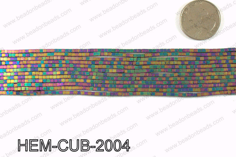 Matte metallic coated hematite 2x2mm HEM-CUB-2004
