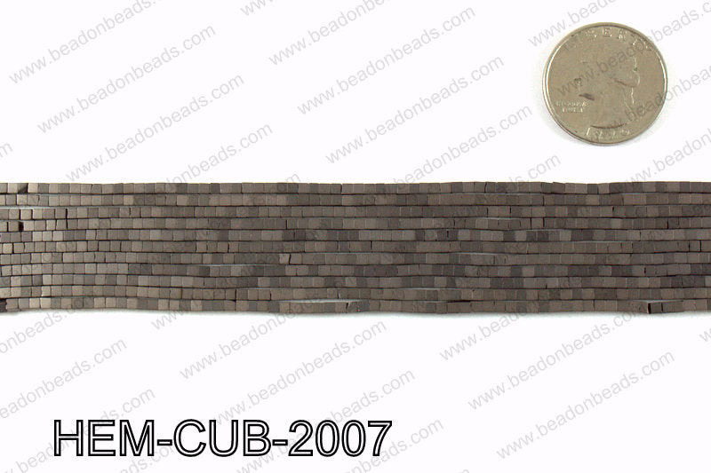 Matte metallic coated hematite 2x2mm HEM-CUB-2007