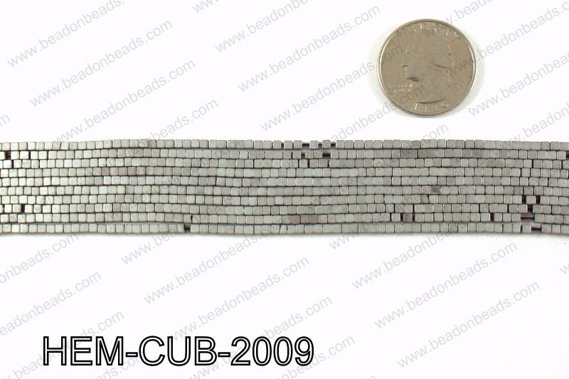 Matte metallic coated hematite 2x2mm HEM-CUB-2009