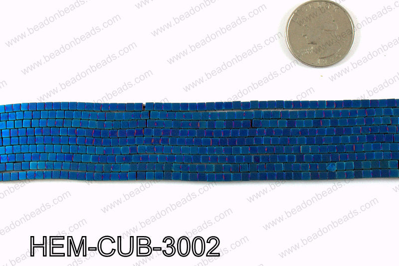 Matte metallic coated hematite 3x3mm HEM-CUB-3002