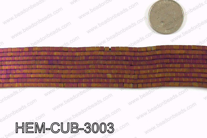 Matte metallic coated hematite 3x3mm HEM-CUB-3003