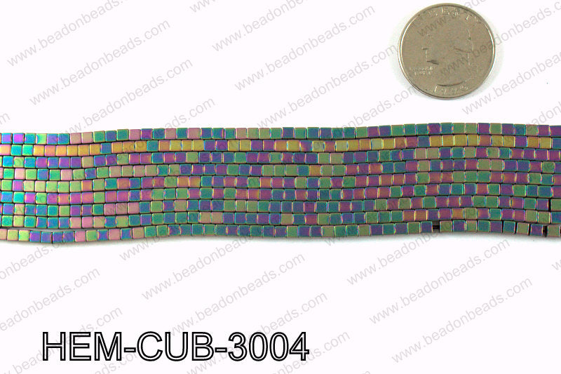 Matte metallic coated hematite 3x3mm HEM-CUB-3004