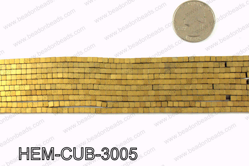 Matte metallic coated hematite 3x3mm HEM-CUB-3005
