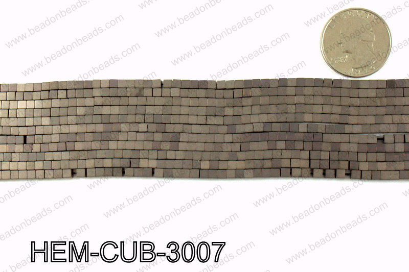 Matte metallic coated hematite 3x3mm HEM-CUB-3007