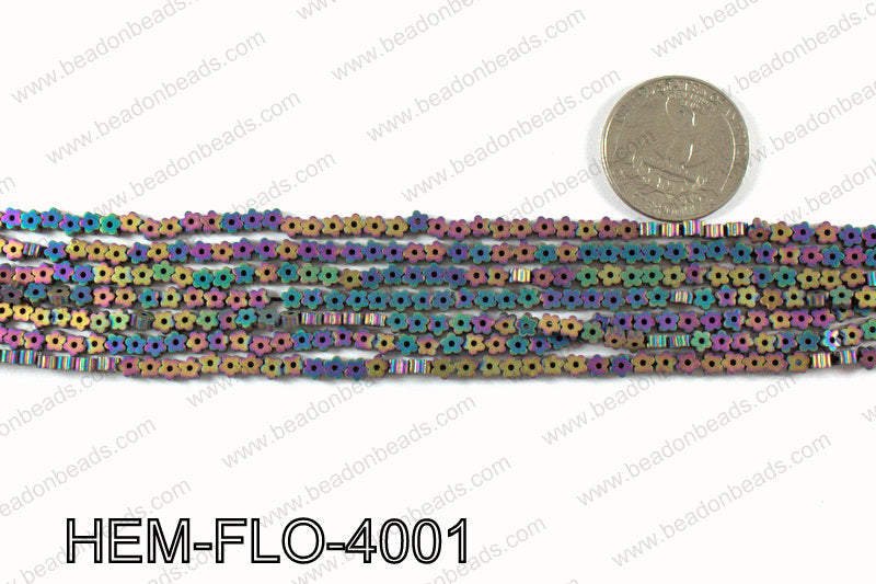 Matte metallic coated hematite 4x4mm HEM-FLO-4001