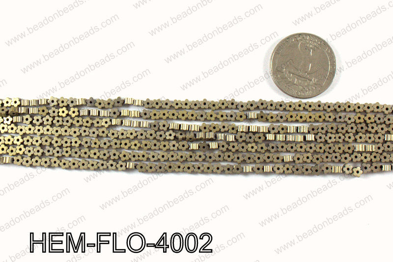Matte metallic coated hematite 4x4mm HEM-FLO-4002