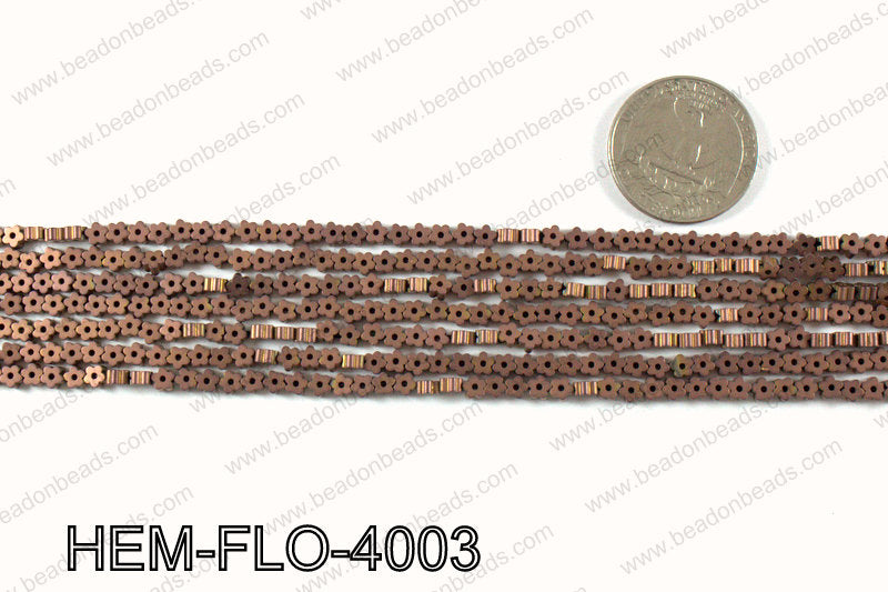 Matte metallic coated hematite 4x4mm HEM-FLO-4003