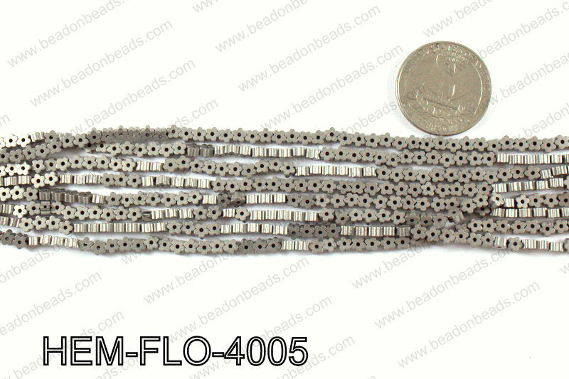Matte metallic coated hematite 4x4mm HEM-FLO-4005