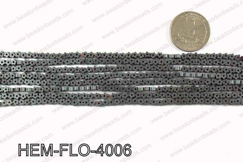 Matte metallic coated hematite 4x4mm HEM-FLO-4006