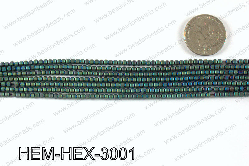 Matte metallic coated hematite 3x3mm HEM-HEX-3001