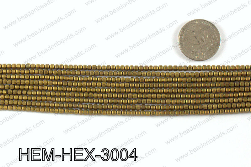 Matte metallic coated hematite 3x3mm HEM-HEX-3004