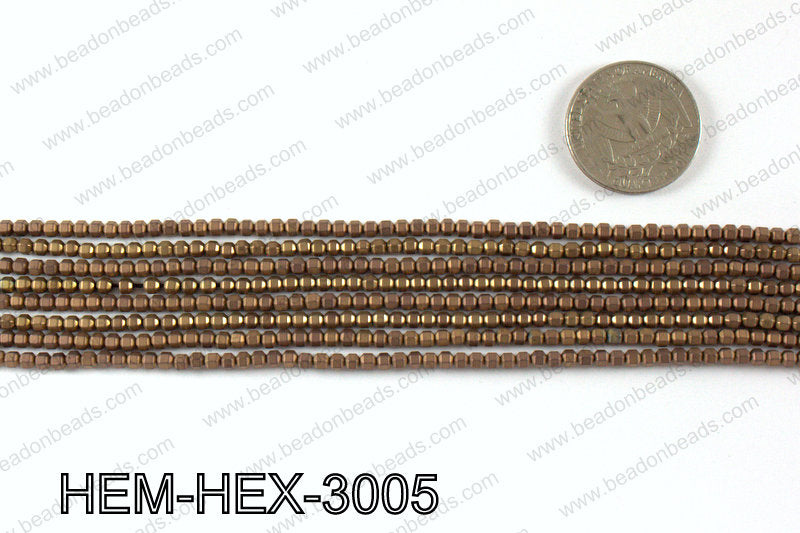 Matte metallic coated hematite 3x3mm HEM-HEX-3005