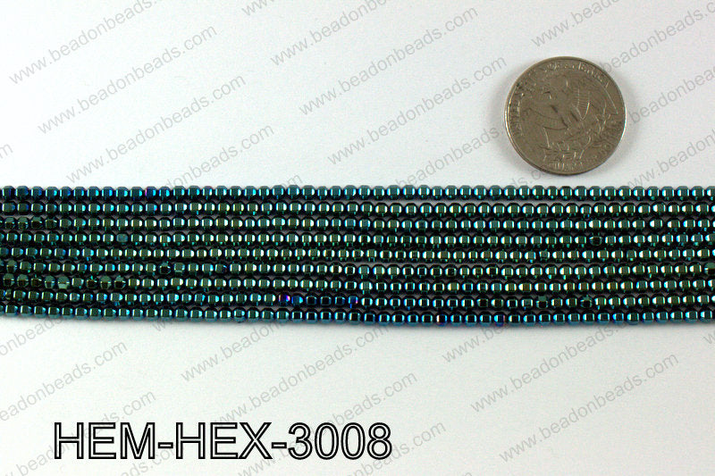 Metallic coated hematite 3x3mm HEM-HEX-3008
