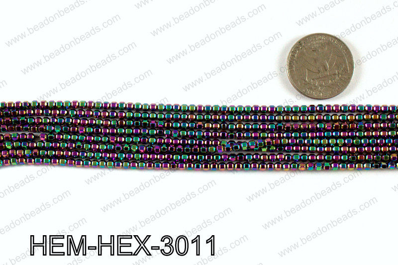 Metallic coated hematite 3x3mm HEM-HEX-3011