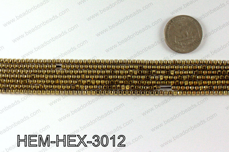 Metallic coated hematite 3x3mm HEM-HEX-3012