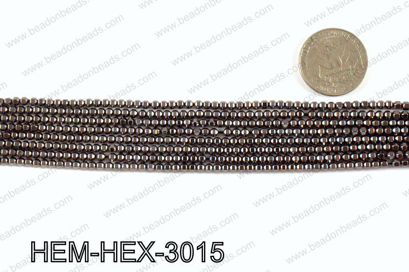 Metallic coated hematite 3x3mm HEM-HEX-3015