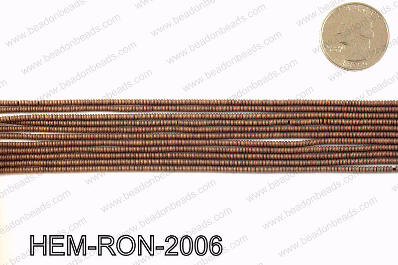 Matte metallic coated hematite 2x1mm HEM-RON-2006