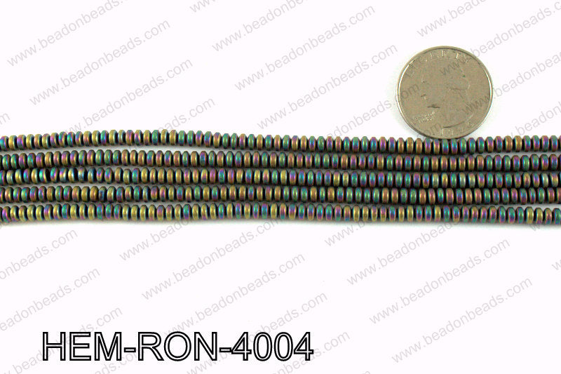 Matte metallic coated hematite 4x2mm HEM-RON-4004