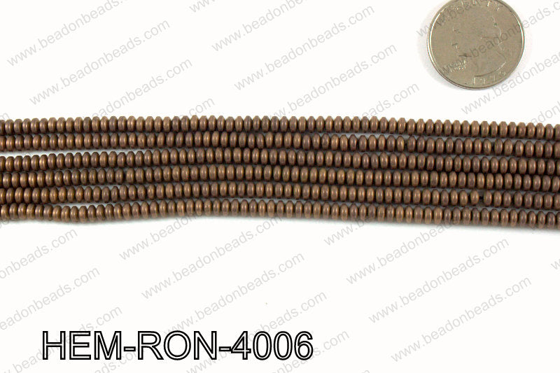 Matte metallic coated hematite 4x2mm HEM-RON-4006