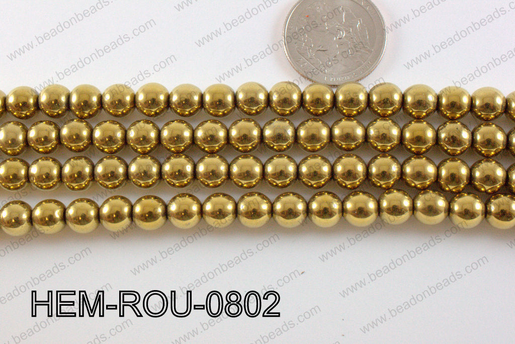 Hematite Round Gold 8mm HEM-ROU-0802