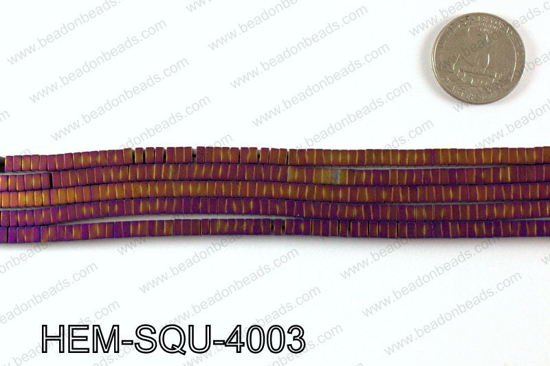 Matte metallic coated hematite 4x2mm HEM-SQU-4003