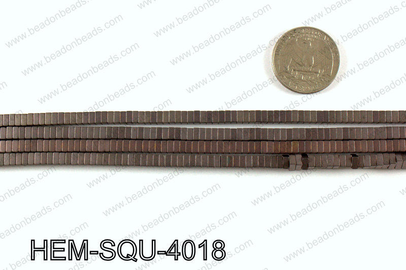 Matte metallic coated hematite 4x2mm HEM-SQU-4018