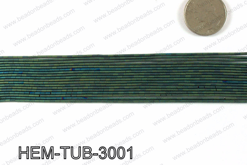 Matte metallic coated hematite 3x1mm HEM-TUB-3001