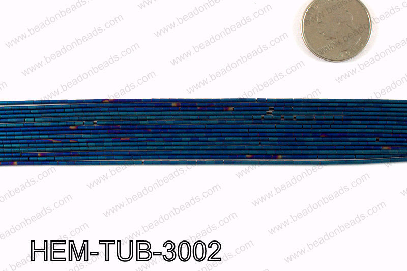 Matte metallic coated hematite 3x1mm HEM-TUB-3002