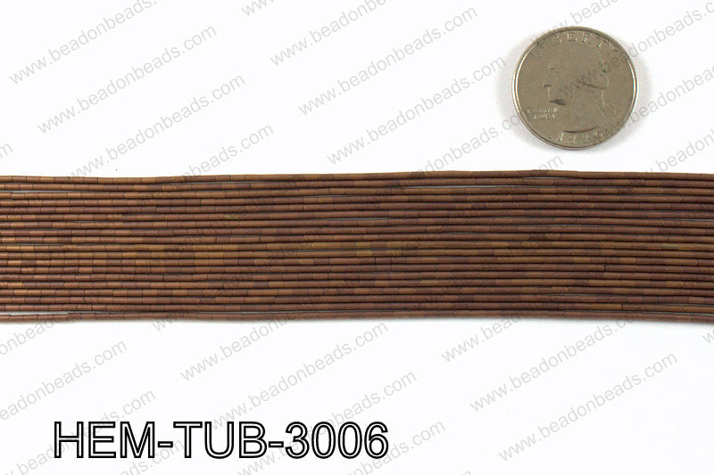 Matte metallic coated hematite 3x1mm HEM-TUB-3006