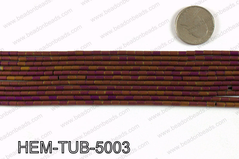 Matte metallic coated hematite 5x3mm HEM-TUB-5003
