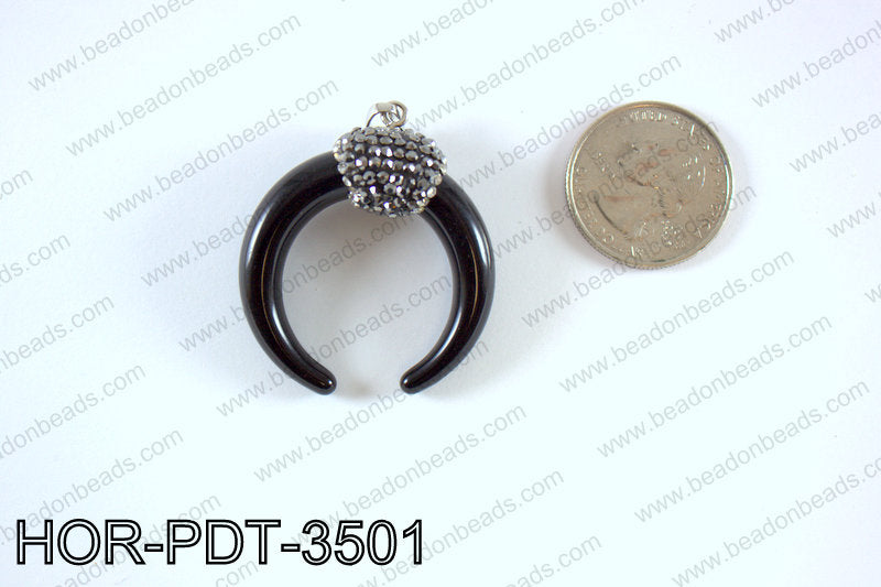 Double horn pendant with crytal bail HOR-PDT-3501