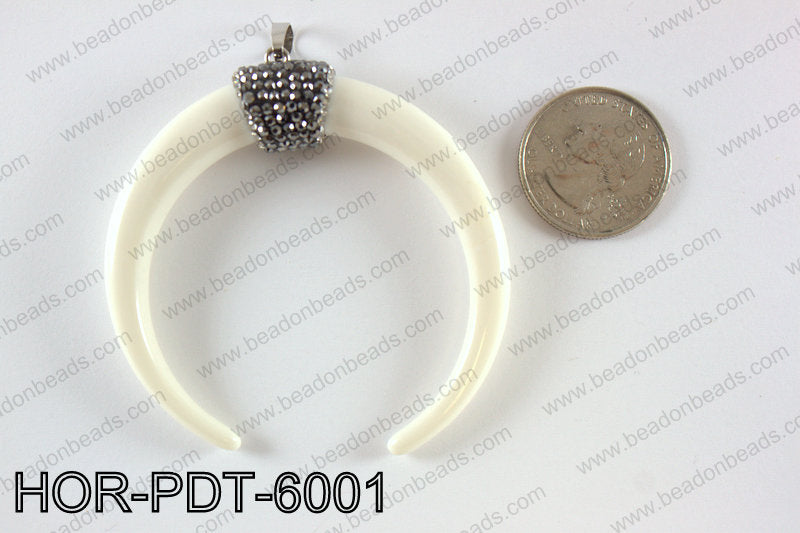 Double horn pendant with crytal bail HOR-PDT-6001