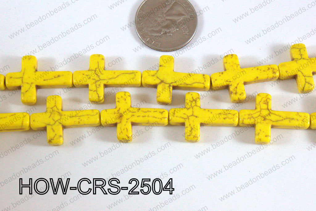 Howlite Cross Yellow 25x18mm HOW-CRS-2504
