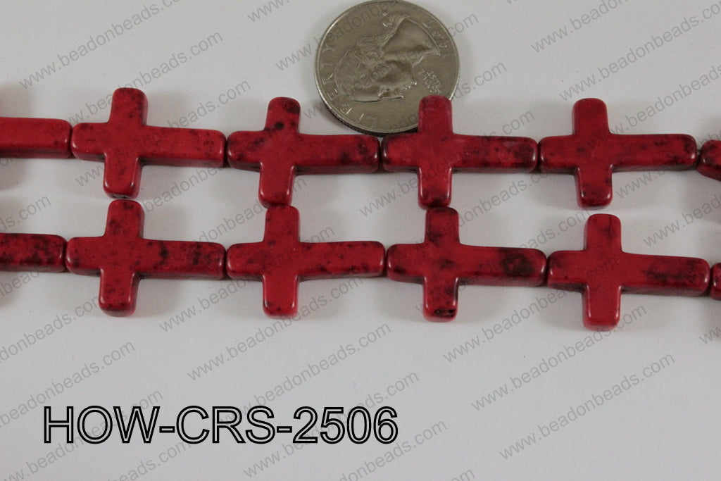 Howlite Cross Red 25x18mm HOW-CRS-2506