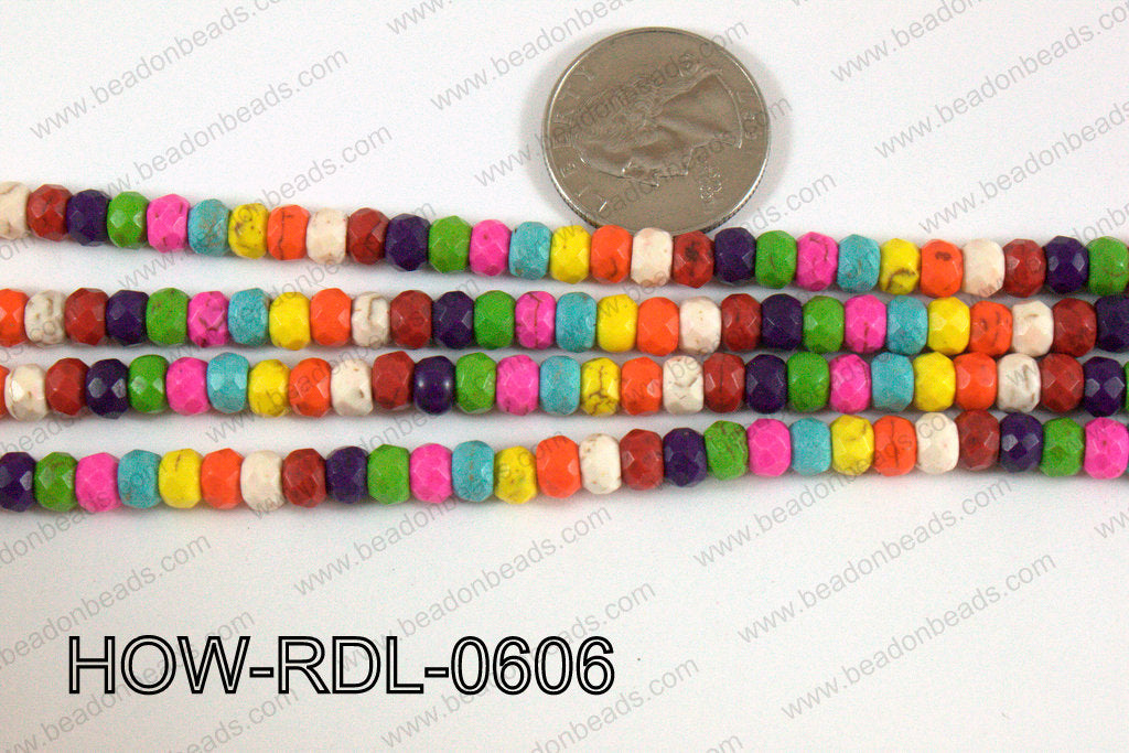 Howlite Rondelle Faceted Multicolor 06mm HOW-RDL-0606