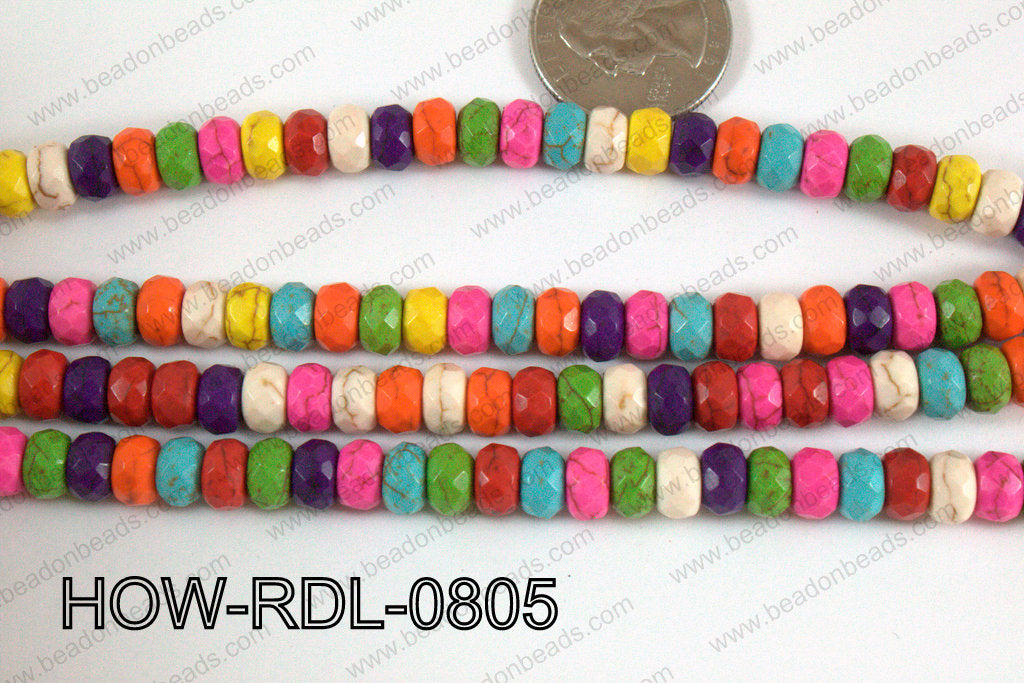 Howlite Rondelle Faceted Multicolor 08mm HOW-RDL-0805
