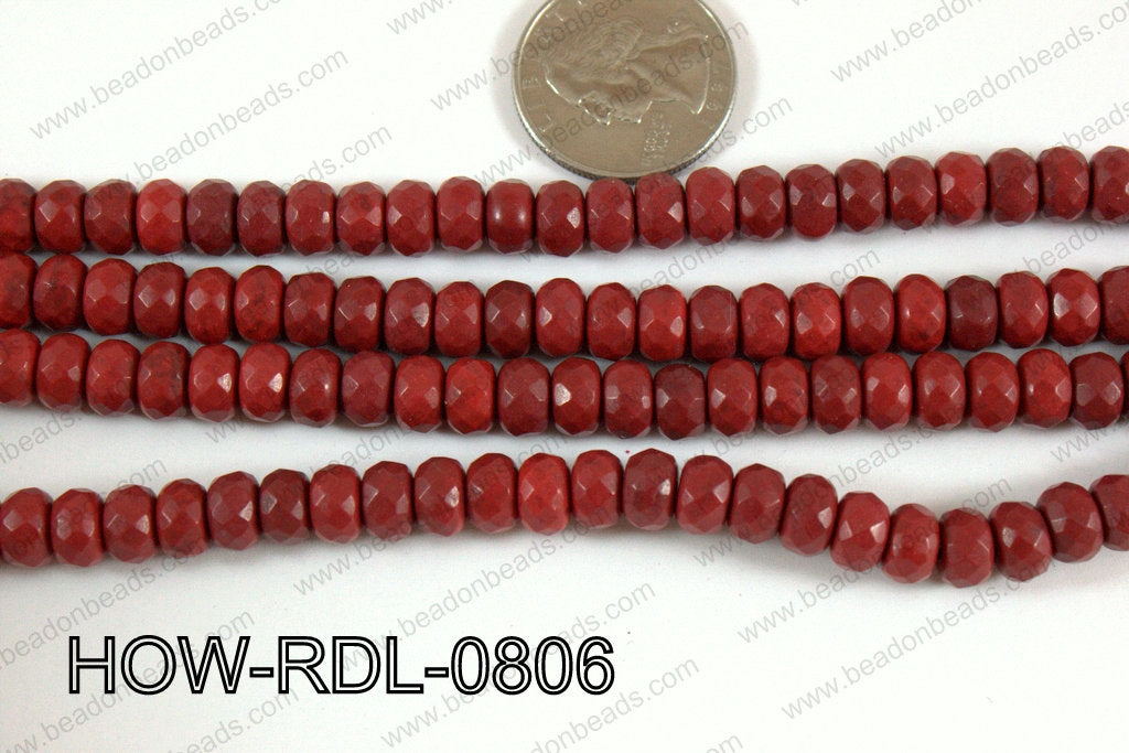 Howlite Rondelle Red Faceted 08mm HOW-RDL-0806