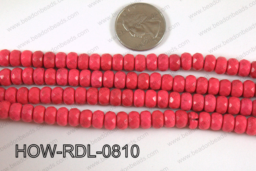 Howlite Rondelle Faceted Hot Pink 08mm HOW-RDL-0810