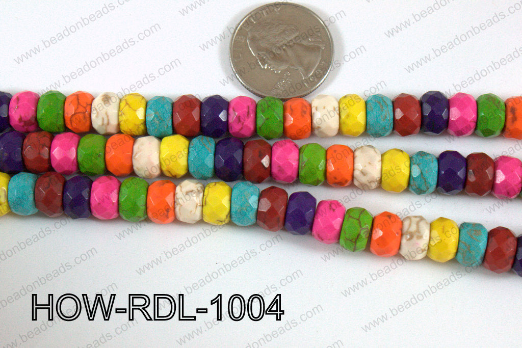 Howlite Rondelle Faceted Multicolor 10mm HOW-RDL-1004