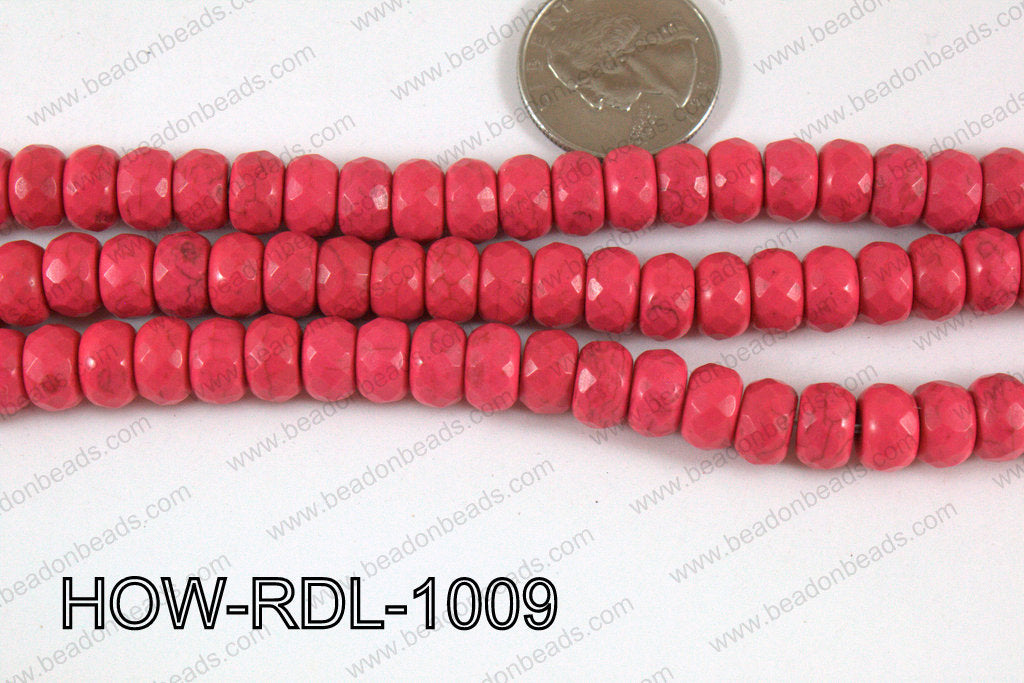 Howlite Rondelle Faceted Hot Pink 10mm HOW-RDL-1009