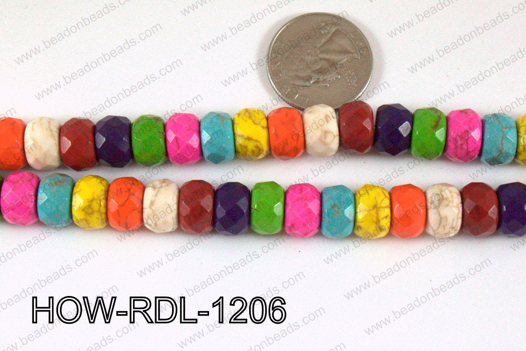 Howlite Rondelle Faceted Multicolor 12mm HOW-RDL-1206