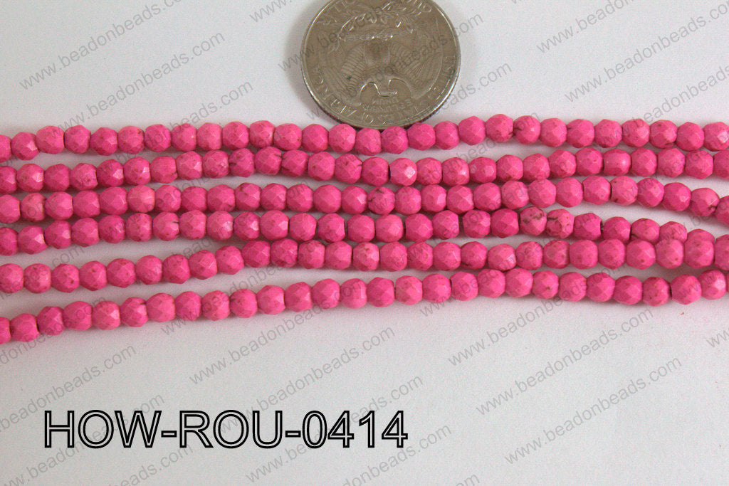 Howlite Round Faceted Hot Pink 4mm HOW-ROU-0414
